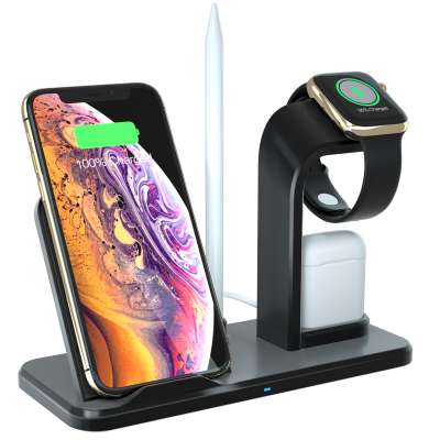 New Arrival Portable 4 in 1 Qi Wireless Charging Station Phone Holder Charger for iPhone Apple Pencil Watch Air Pods